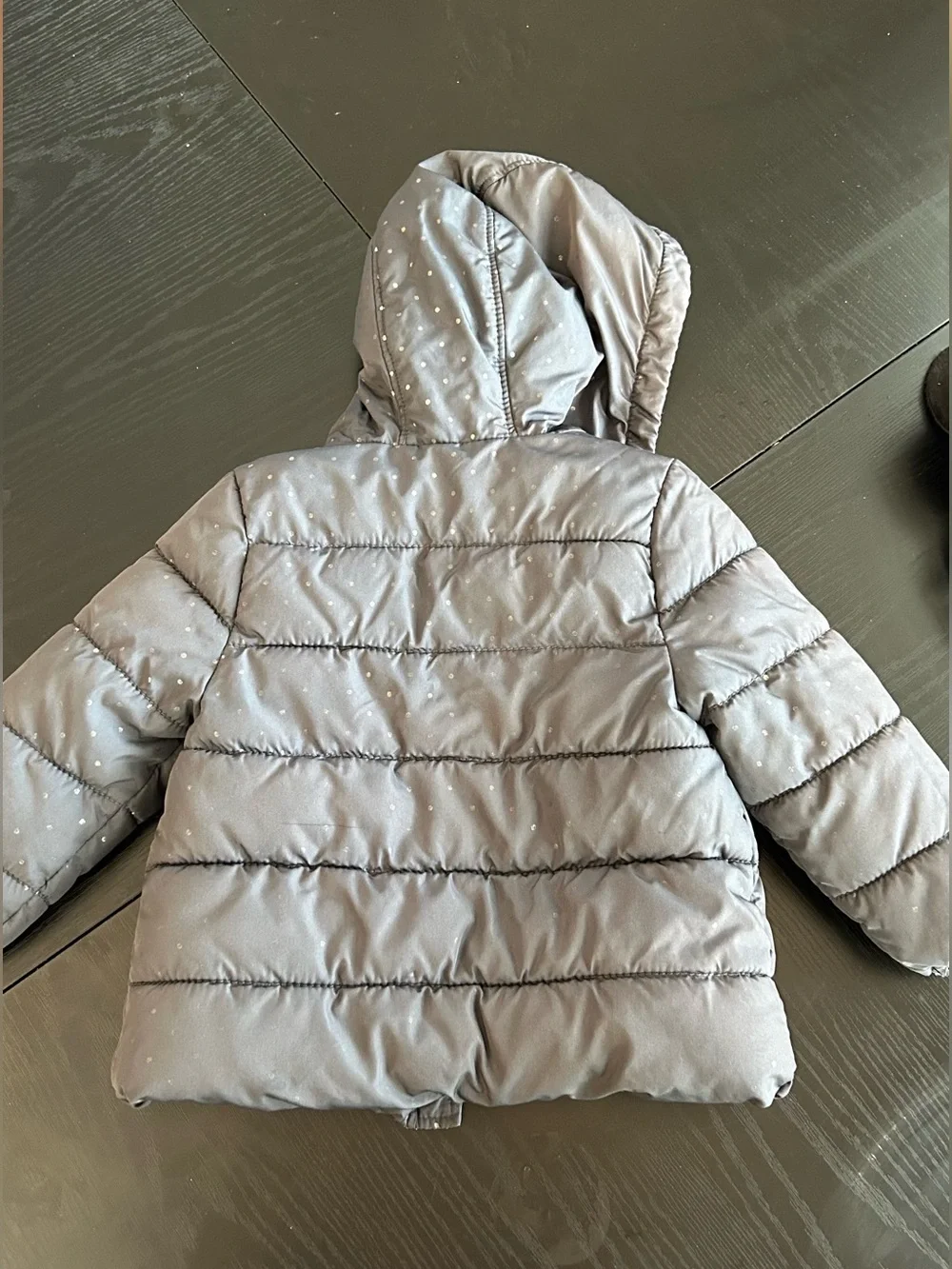 Old Navy Kids Hooded Puffer Jacket in Navy Blue with Dot Accents